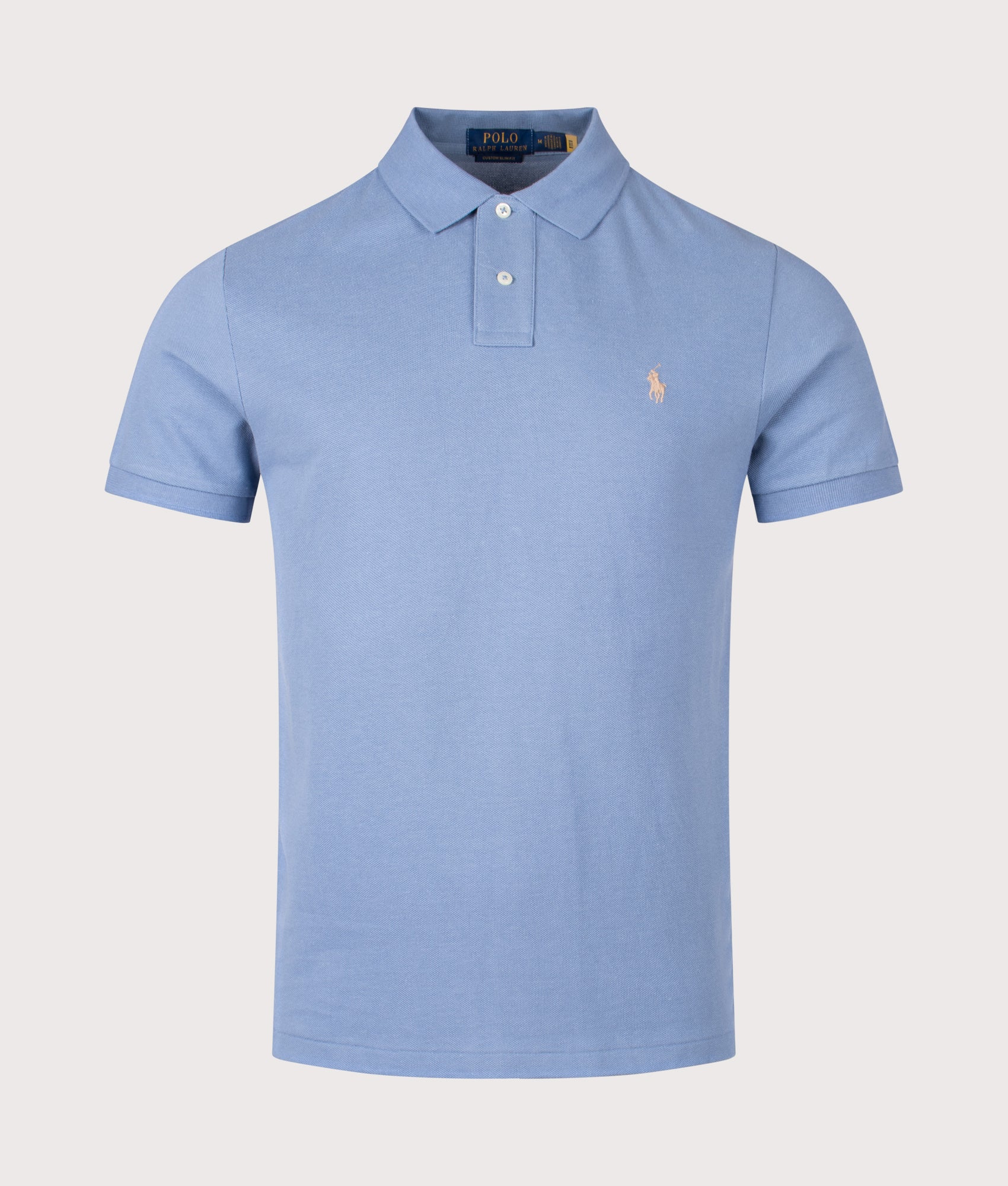 Custom Slim Fit Mesh Polo Shirt in Channel Blue | Polo Ralph Lauren | Shot at EQVVS | Front shot 
