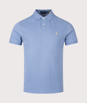 Custom Slim Fit Mesh Polo Shirt in Channel Blue | Polo Ralph Lauren | Shot at EQVVS | Front shot 