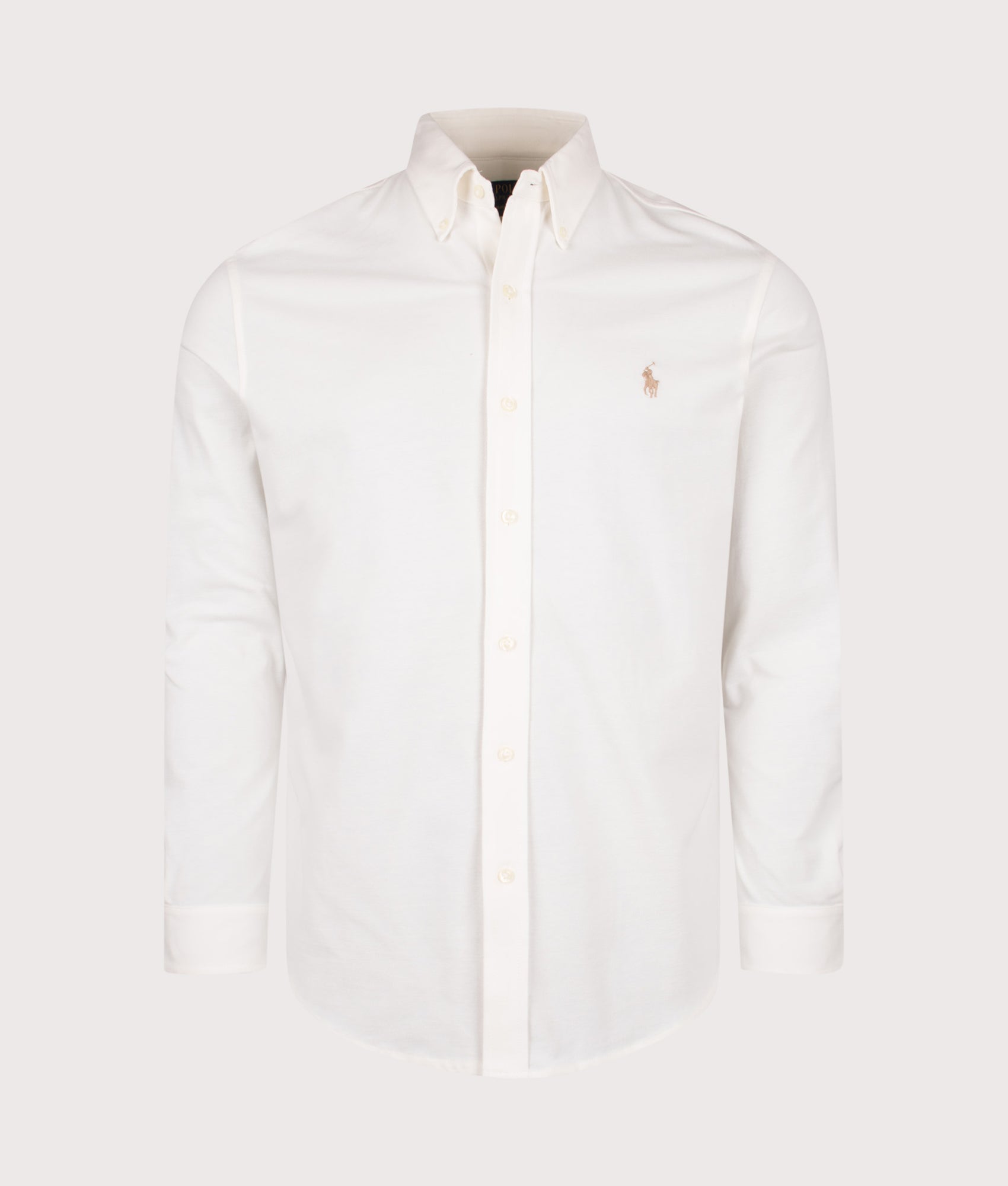 Polo Ralph Lauren Relaxed Fit Featherweight Mesh Shirt in Pale Cream at EQVVS Menswear. Front shot.
