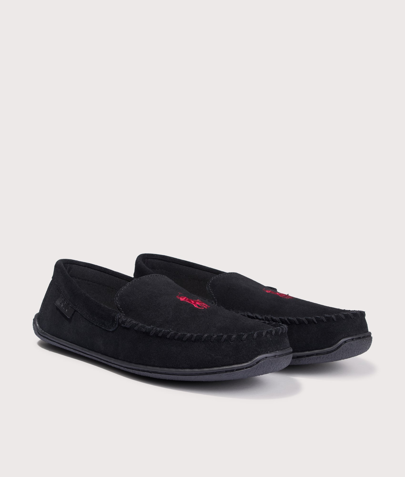 Brenan Suede Slippers in Black/Wine PP | Polo Ralph Lauren | EQVVS | Front angle shot 