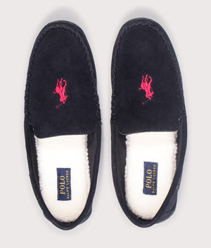 Brenan Suede Slippers in Black/Wine PP | Polo Ralph Lauren | EQVVS | Top shot