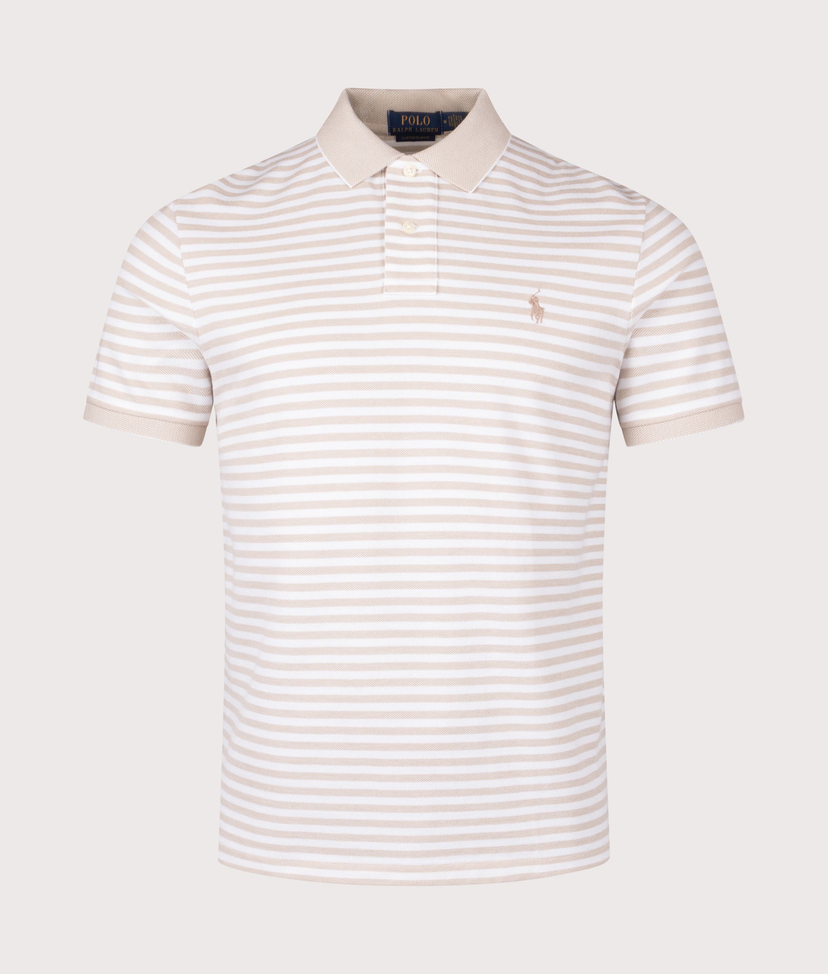 Custom Slim Fit Striped Mesh Polo Shirt. Shot by EQVVS. Front shot.