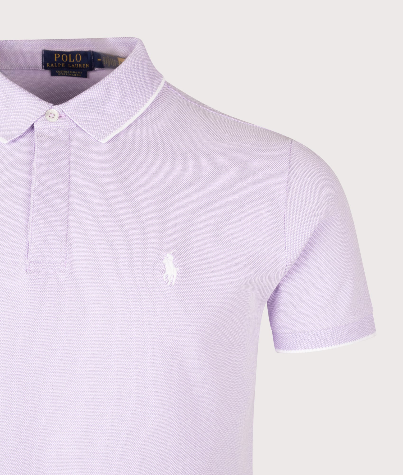 Custom Slim Fit Stretch Oxford Mesh Polo Shirt. Shot by EQVVS. Detail shot.