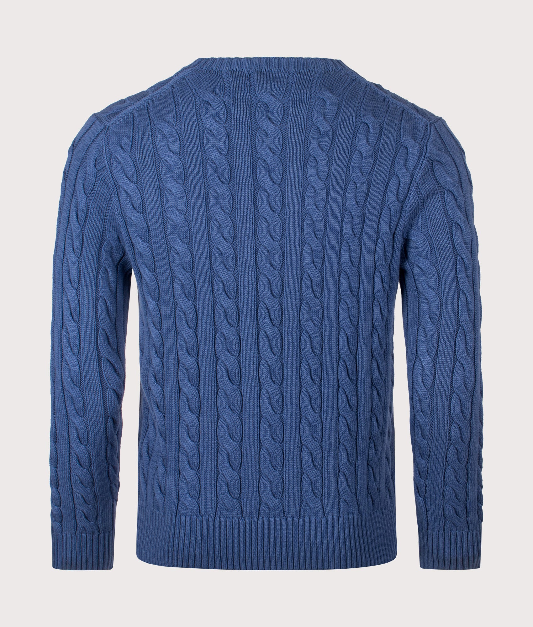 Polo Ralph Lauren Cable-Knit Garment-Dyed Cotton Jumper in Garment dyed Navy. Back shot.
