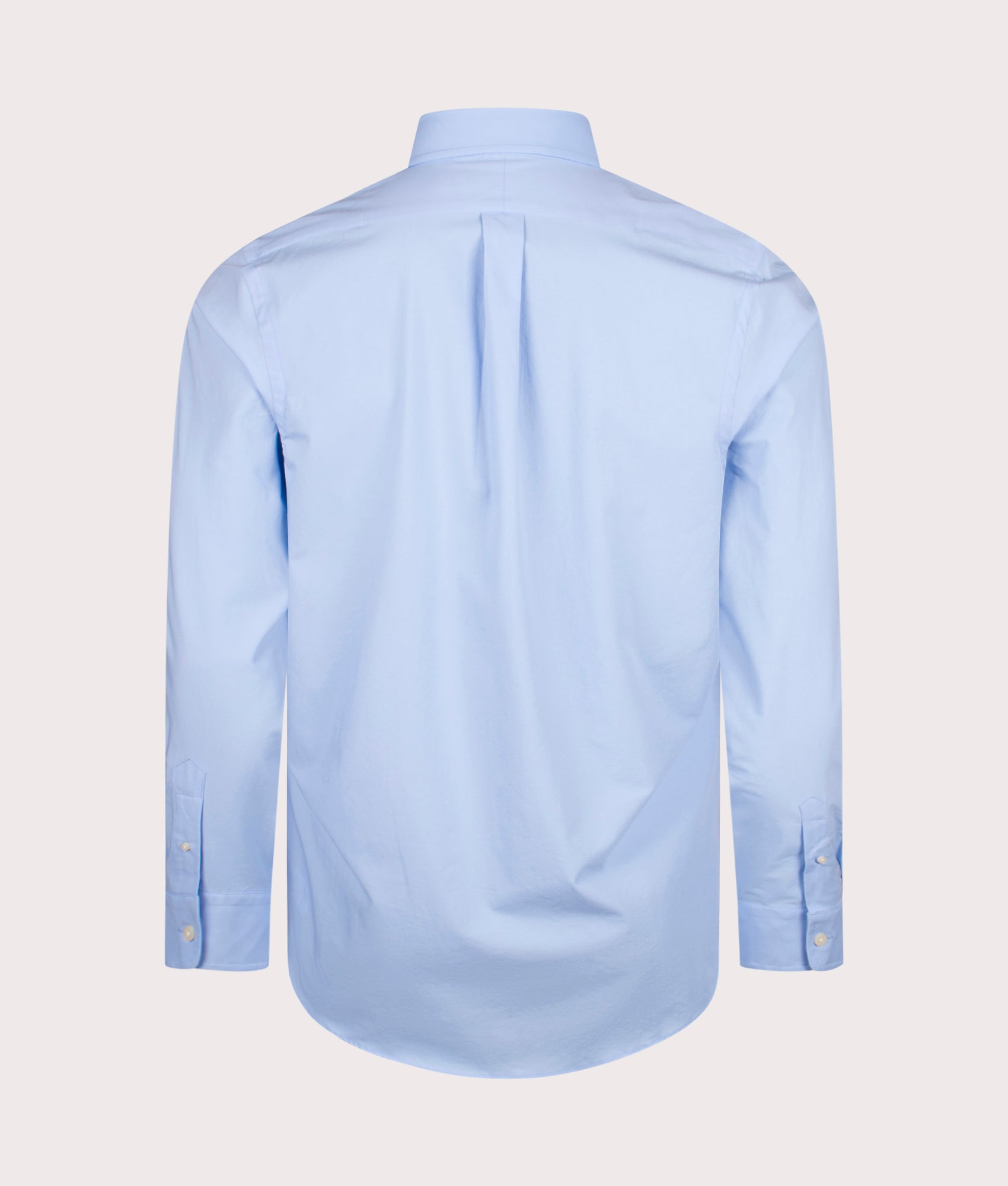 Polo Ralph Lauren Custom Fit Stretch Poplin Shirt in Austin Blue at EQVVS Menswear. Back shot.