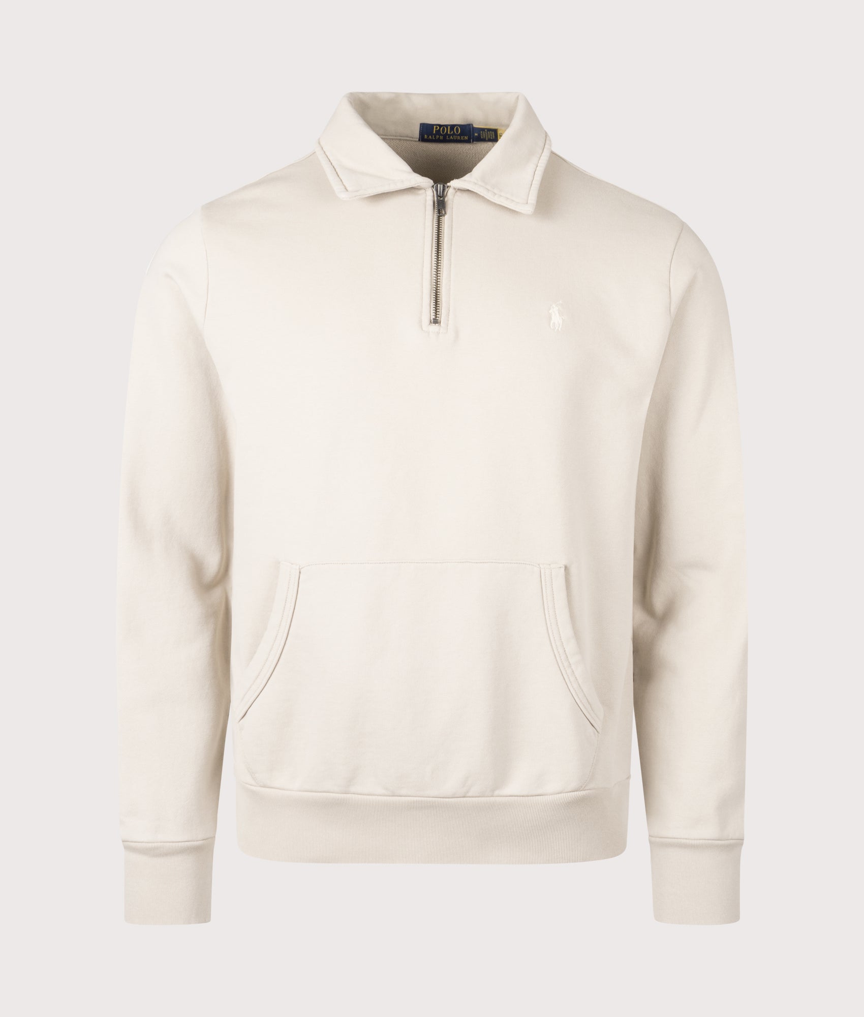 Polo Ralph Lauren, Quarter Zip Loopback Terry Sweatshirt, Stoneware Grey,  Eqvvs Menswear, front shot angle