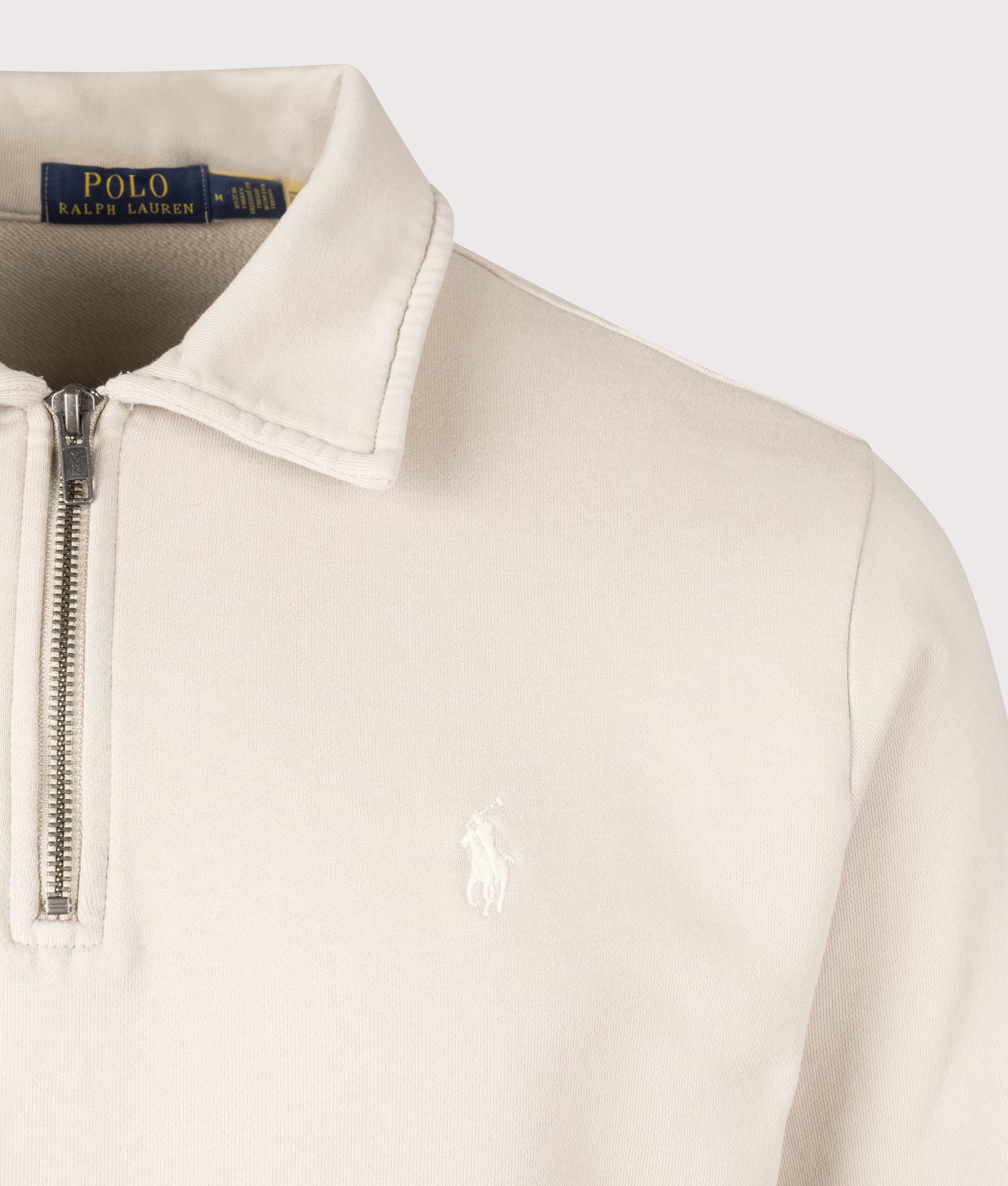 Polo Ralph Lauren, Quarter Zip Loopback Terry Sweatshirt, Stoneware Grey,  Eqvvs Menswear, detailed shot angle
