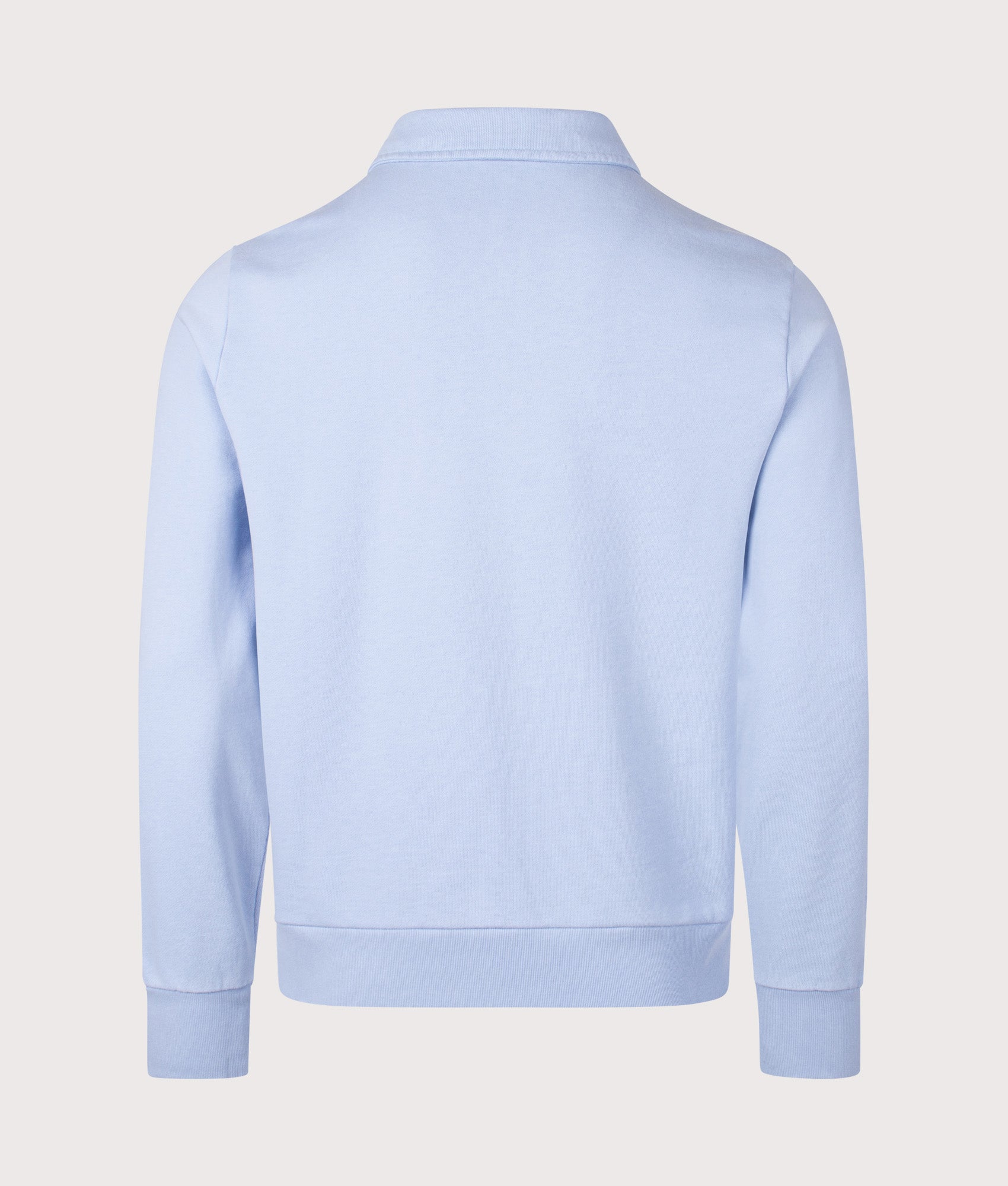 Polo Ralph Lauren Quarter Zip Loopback Terry Sweatshirt in Chambray Blue, 100% cotton at EQVVS. Back shot. 