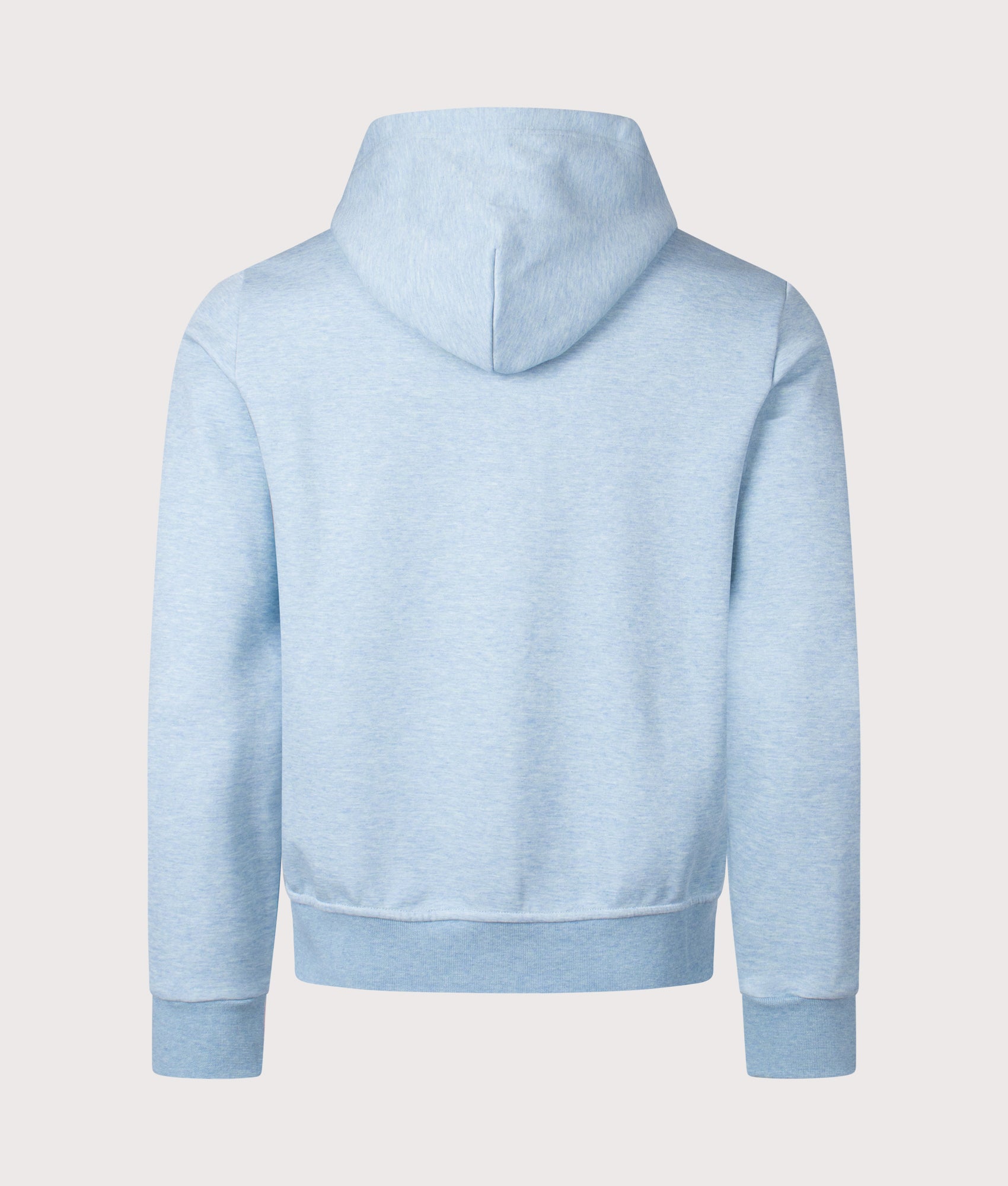Polo Ralph Lauren Zip Through Double Knit Hoodie in Modern Blue Heather. Shot at EQVVS.  Back shot. 