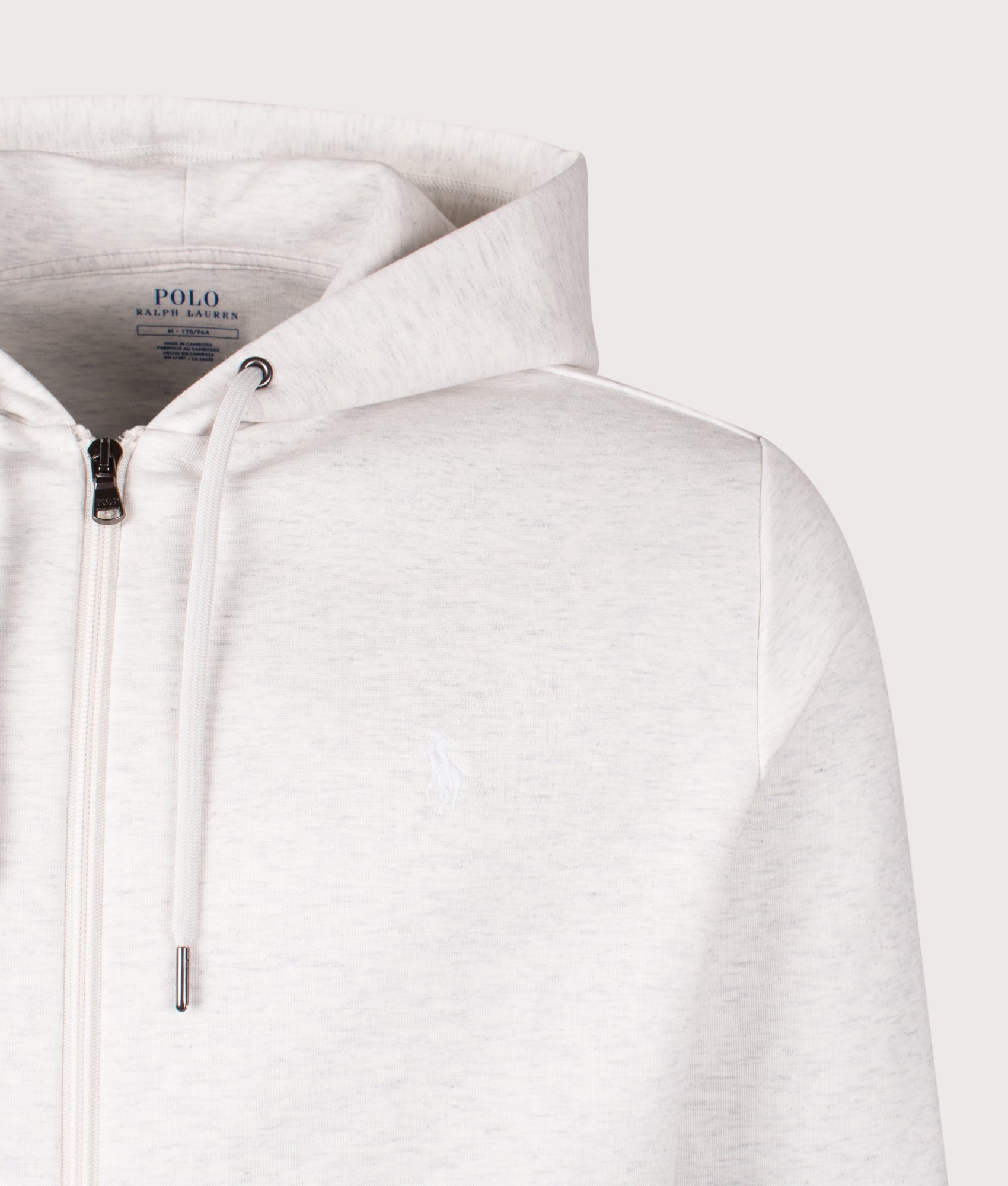 Polo Ralph Lauren Zip Through Double Knit Hoodie in Soho Heather . Shot at EQVVS. Detail shot 