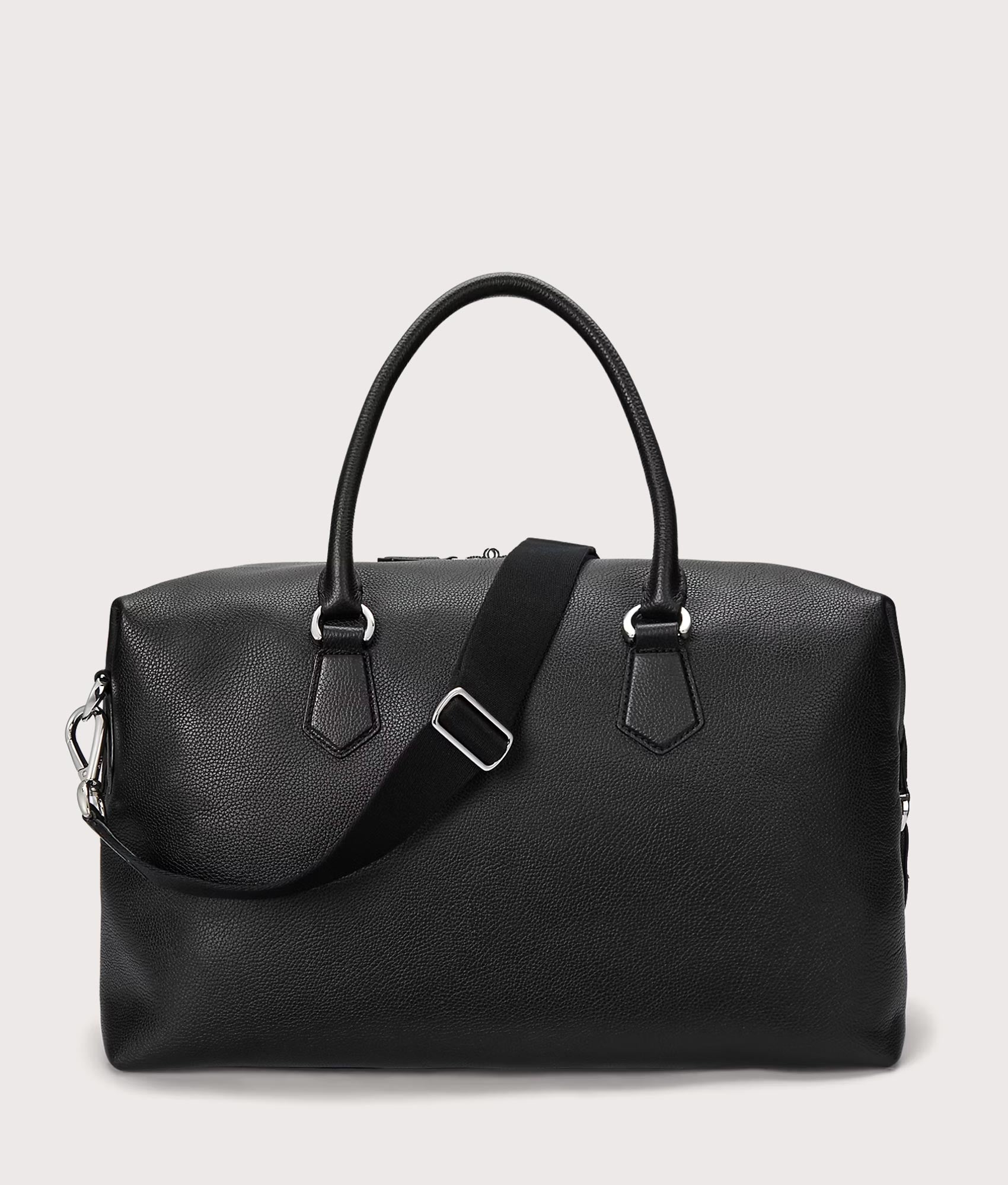 Polo Ralph Lauren Pebbled Leather Duffel Bag in Black at EQVVS Menswear. Back shot.