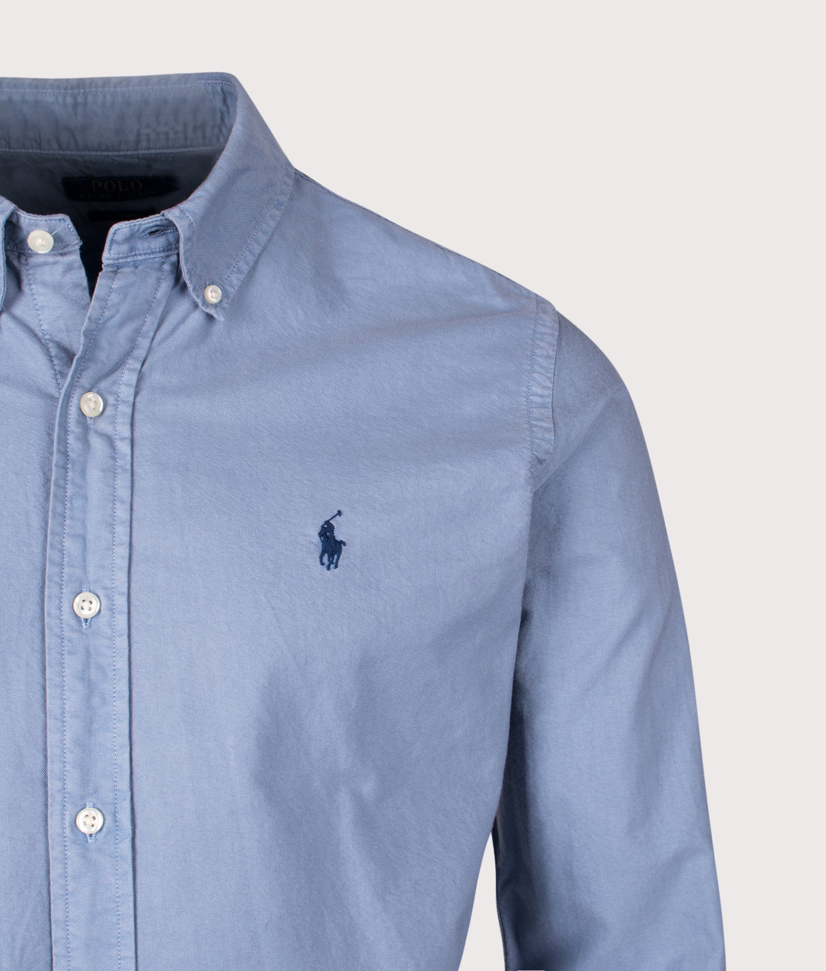 Custom Fit Garment-Dyed Oxford Shirt. Shot by EQVVS. Detail shot.