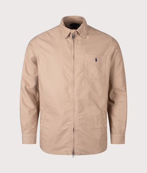 Garment-Dyed Oxford Overshirt by Polo Ralph Lauren in Surrey Tan. Shot by EQVVS. Front shot.