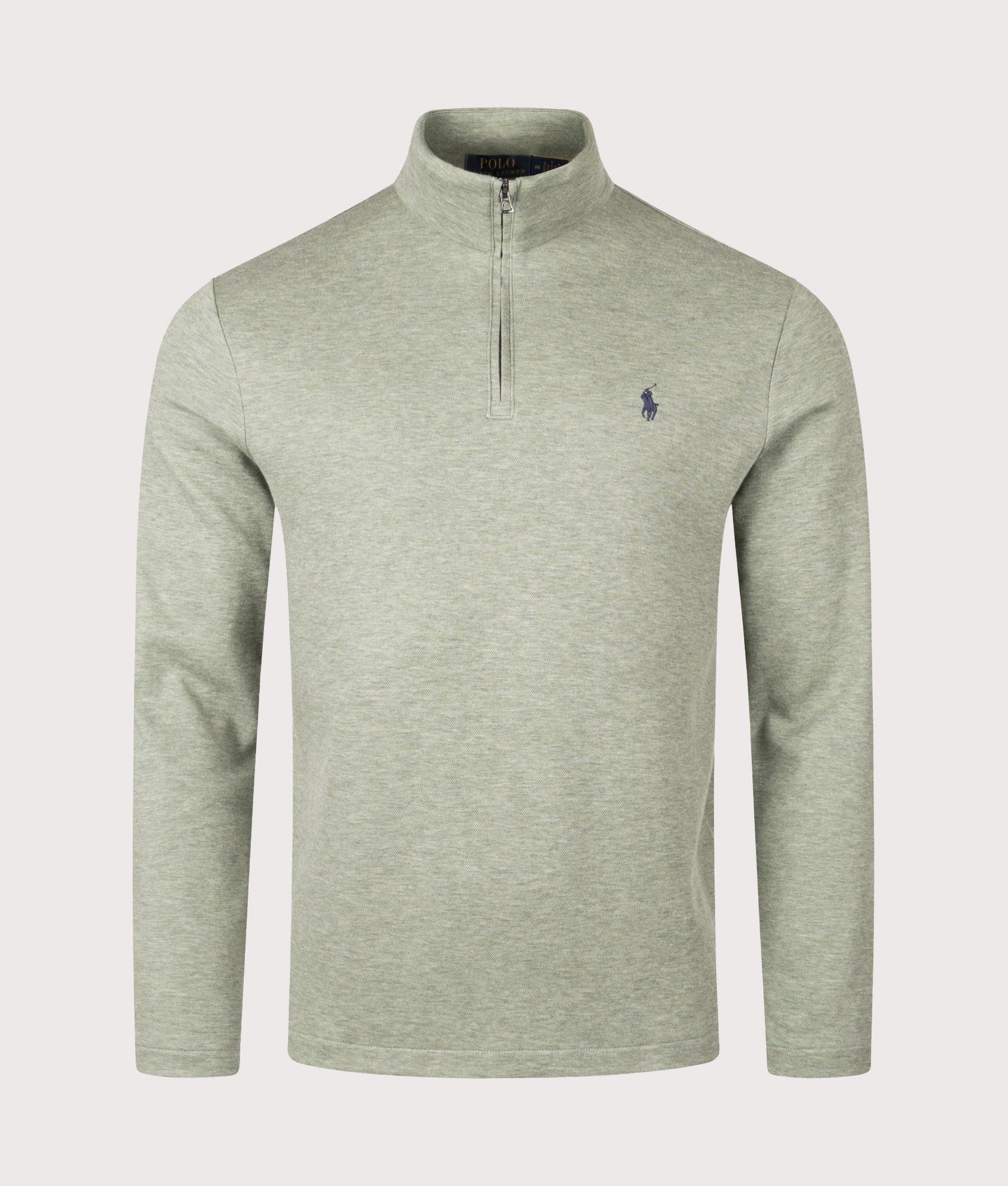 Polo Ralph Lauren Jacquard Quarter Zip Sweatshirt in Greenery Heather at EQVVS Menswear. Front shot.