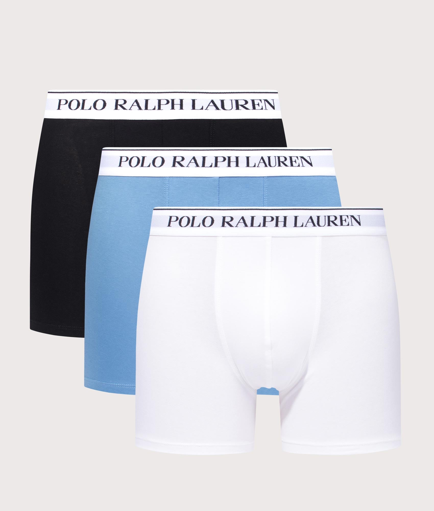 3 Pack Stretch Cotton Trunks in Htrras Blue/White/Black | Polo Ralph Lauren | EQVVS | Trunks shot 