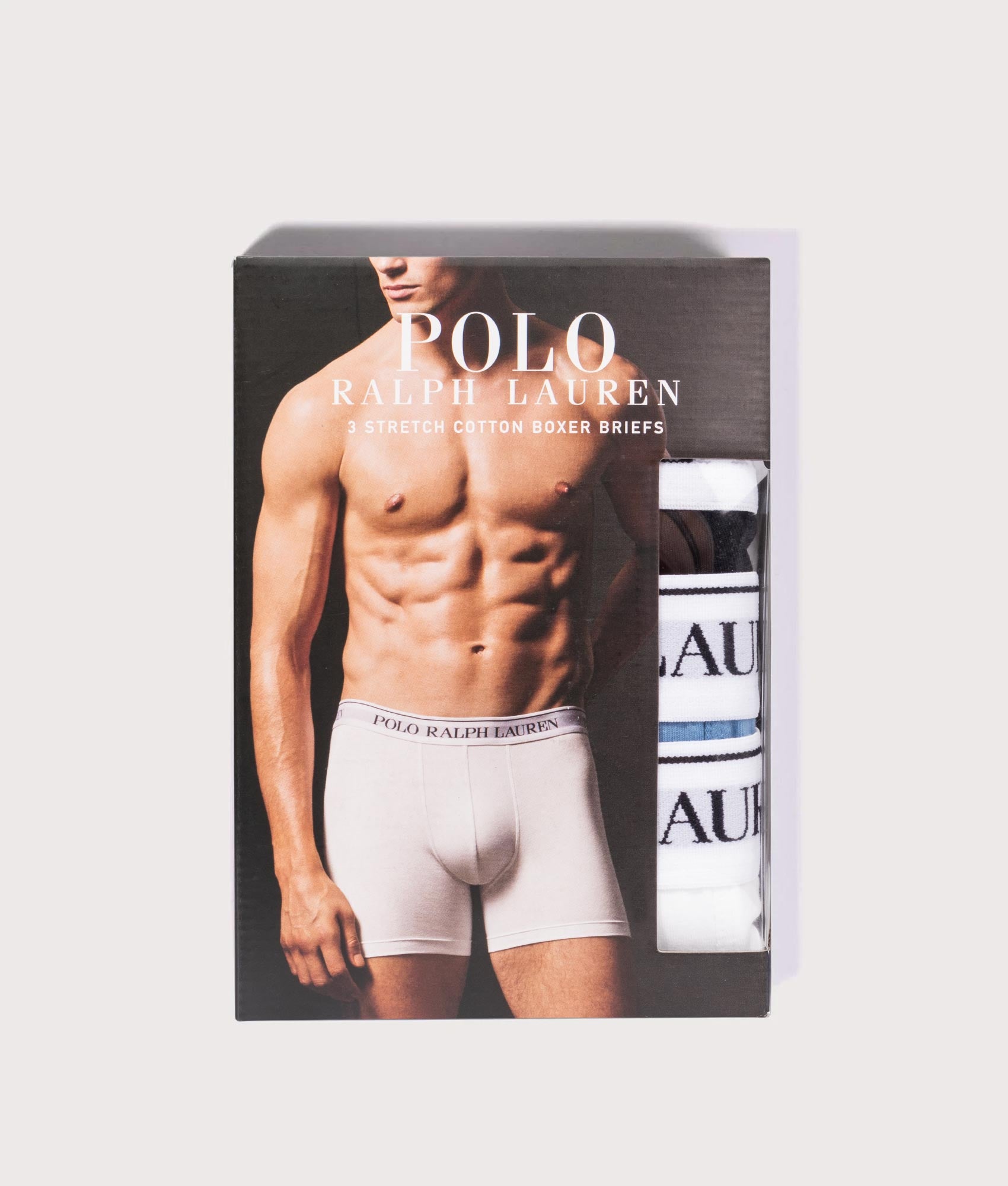 3 Pack Stretch Cotton Trunks in Htrras Blue/White/Black | Polo Ralph Lauren | EQVVS | Box shot 