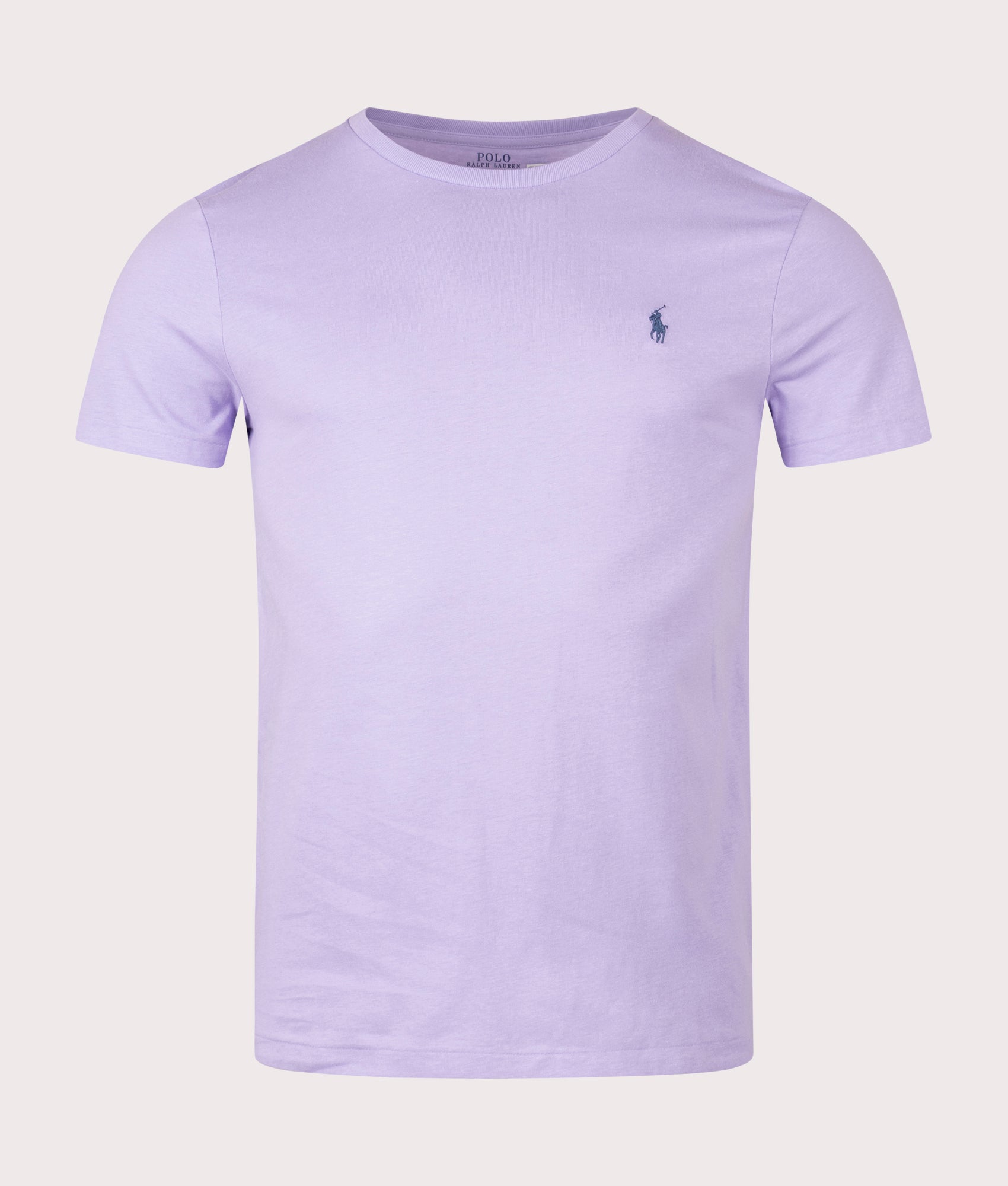 Custom Slim Fit Jersey T-Shirt by Polo Ralph Lauren in Sky Lavender. Shot by EQVVS. Front shot.