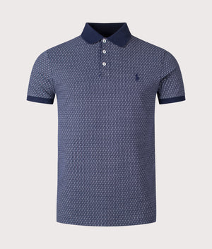 Custom Slim Fit Stretch Mesh Polo Shirt by Polo Ralph Lauren in Mini Mallets-Refined Navy. Shot by EQVVS. Front shot.