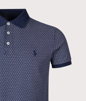 Custom Slim Fit Stretch Mesh Polo Shirt by Polo Ralph Lauren in Mini Mallets-Refined Navy. Shot by EQVVS. Detail shot.