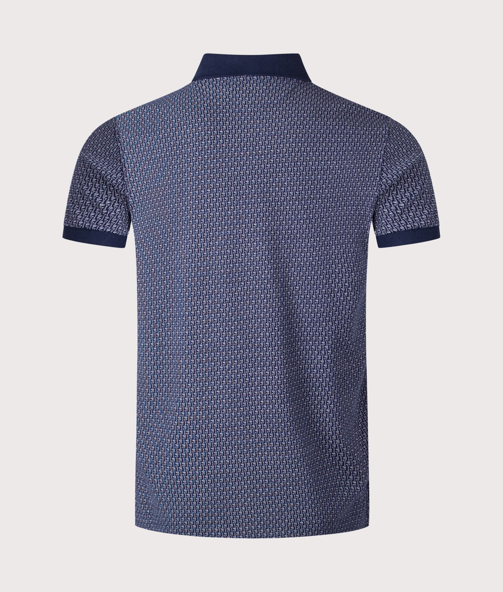 Custom Slim Fit Stretch Mesh Polo Shirt by Polo Ralph Lauren in Mini Mallets-Refined Navy. Shot by EQVVS. Back shot.