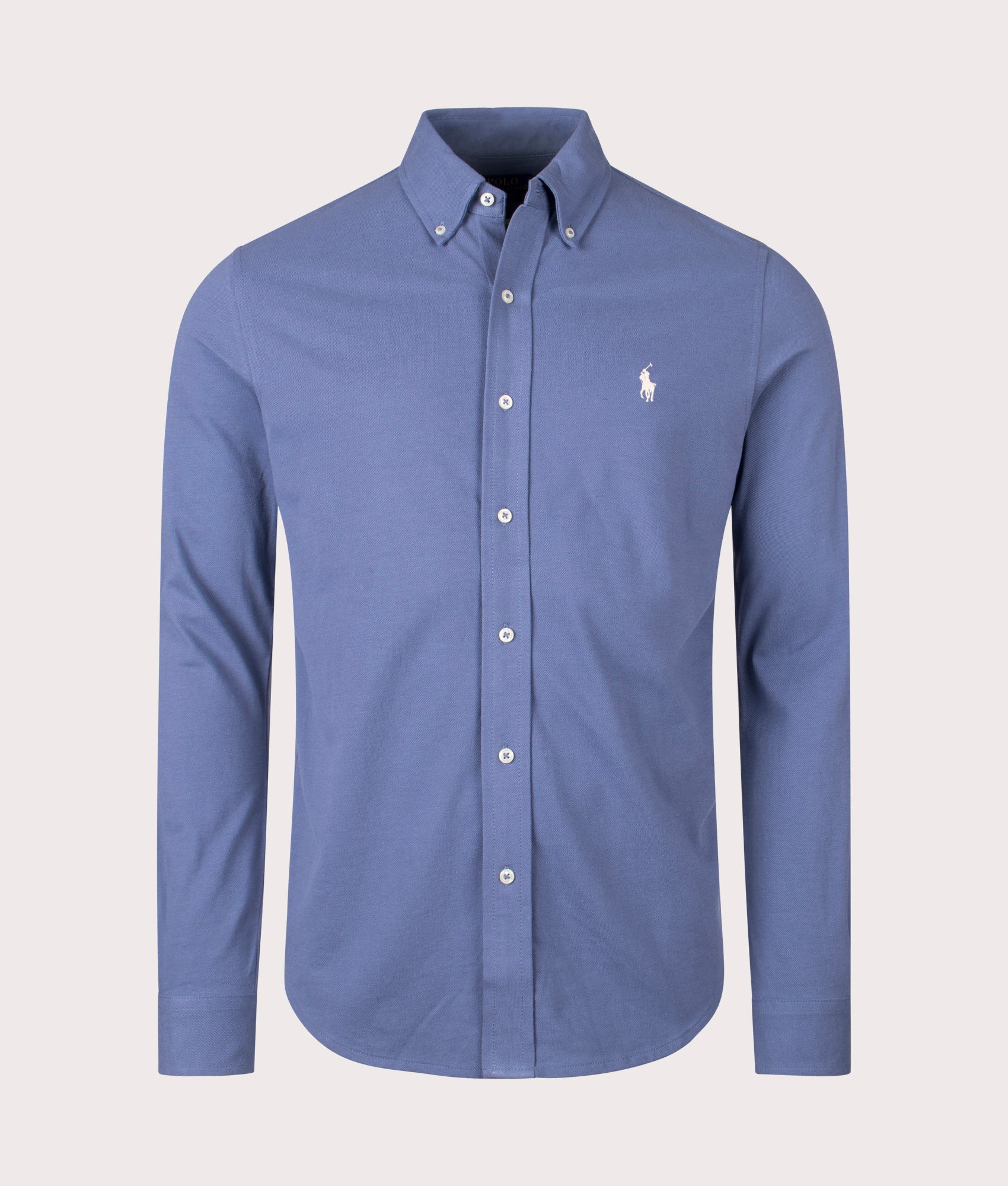 Relaxed Fit Featherweight Mesh Shirt by Polo Ralph Lauren in Capri Blue. Shot by EQVVS. Front shot.