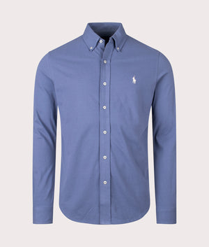 Relaxed Fit Featherweight Mesh Shirt by Polo Ralph Lauren in Capri Blue. Shot by EQVVS. Front shot.