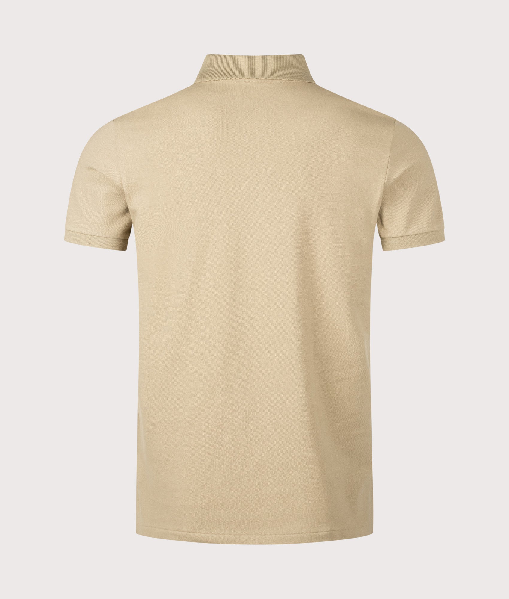 Custom Slim Fit Stretch Mesh Polo Shirt by Polo Ralph Lauren in Classic Khaki. Shot by EQVVS. Back shot.