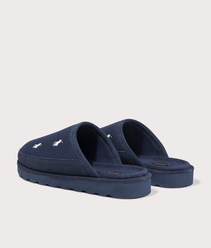 Polo Ralph Lauren Reade Suede-Trim Polo Pony Scuff Slippers in Navy/Paper White Repeat PP at EQVVS Menswear back shot