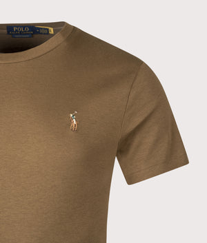 Custom Slim Fit Pima T-Shirt by Polo Ralph Lauren in Nature Brown. Shot by EQVVS. Detail shot.