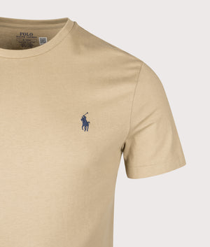 Custom Slim Fit Jersey T-Shirt in Nature Brown. | 100% Cotton | Polo Ralph Lauren | Shot at EQVVS | Front detail shot 
