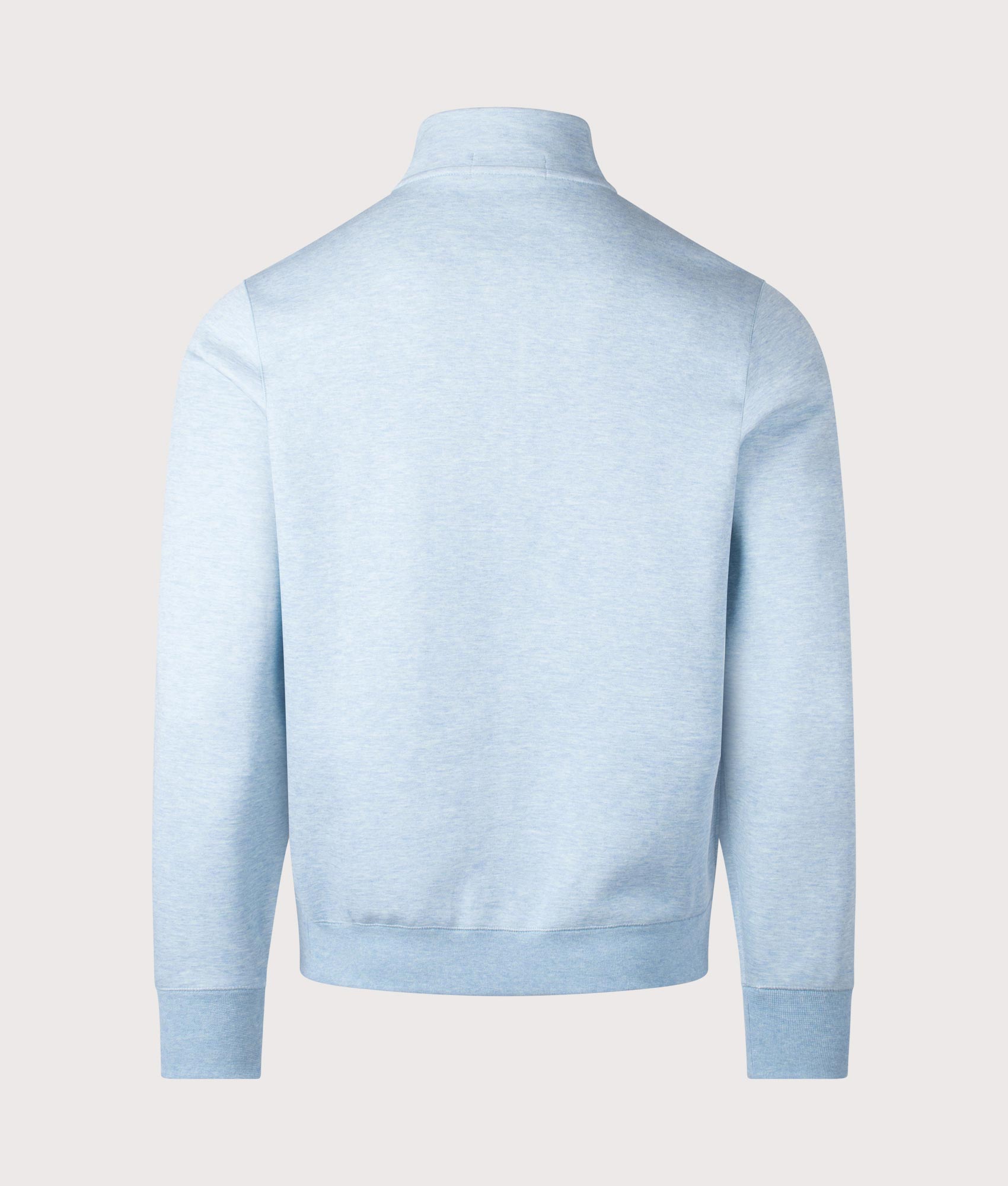 Polo Ralph Lauren Double-Knit Quarter Zip Sweatshirt in Modern Blue Heather. Shot at EQVVS. Back shot 