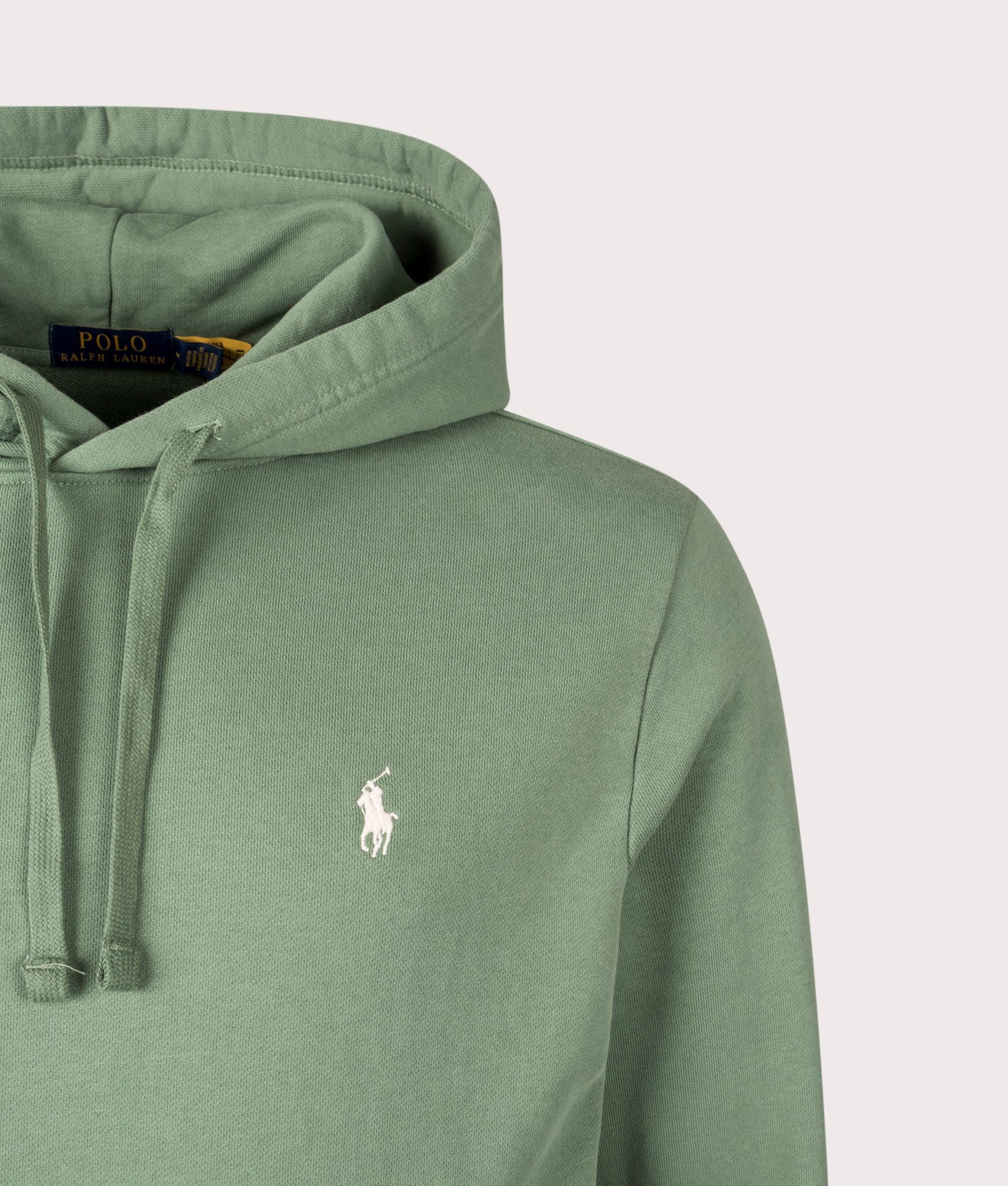 Loopback Fleece Hoodie by Polo Ralph Lauren in Fatigue. Shot by EQVVS. Detail shot.
