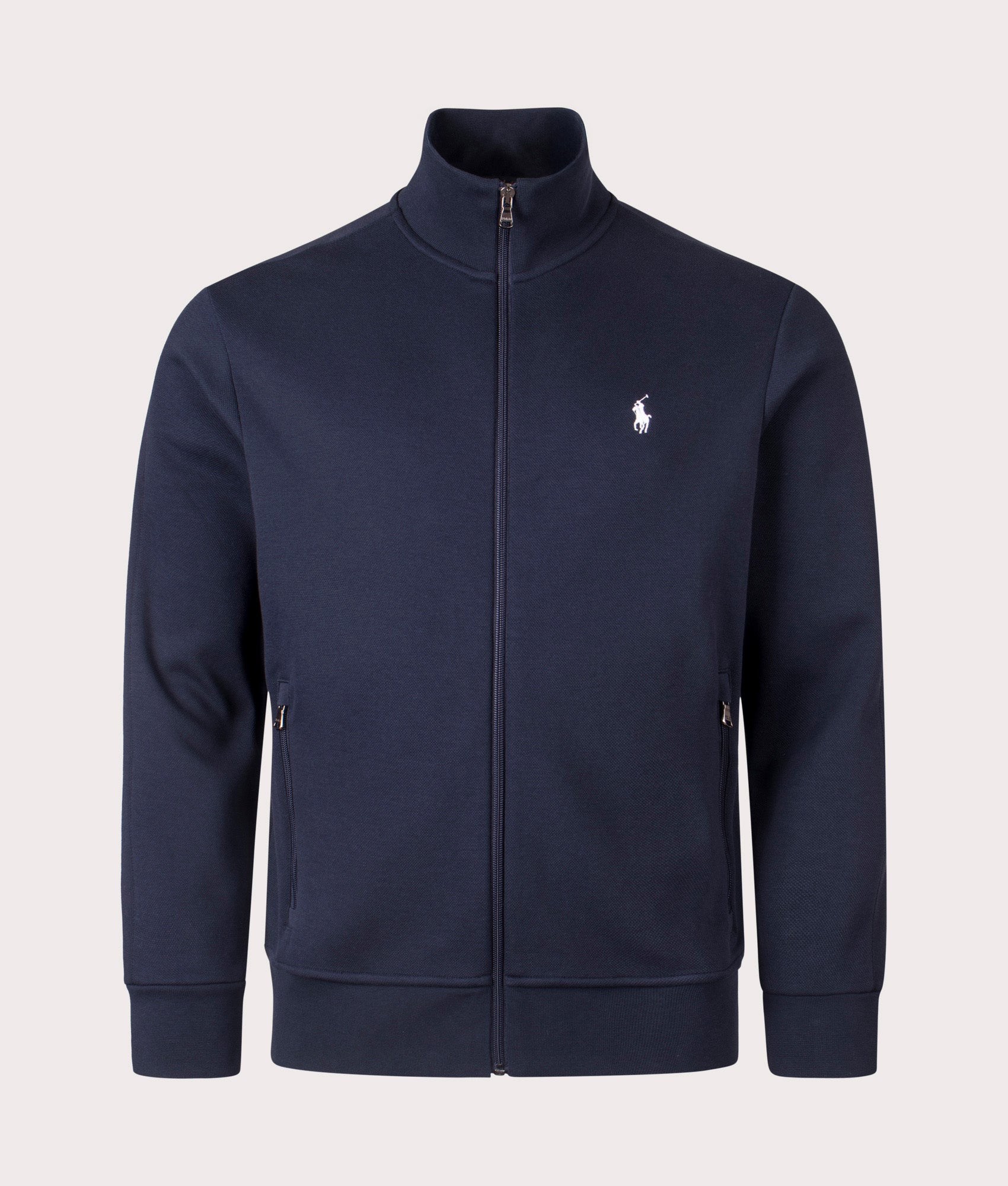 Polo Ralph Lauren Zip Through Sweatshirt in Aviator Navy at EQVVS Menswear. Front shot.