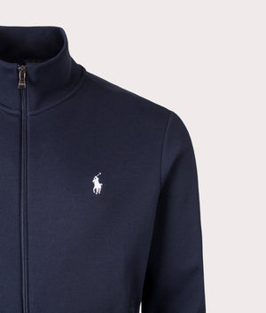 Zip Through Sweatshirt in Aviator Navy. Cotton-blend | Polo Ralph Lauren | Shot at EQVVS | Front detail shot 