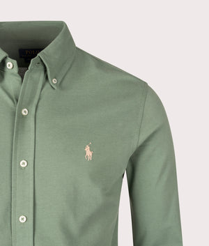 Relaxed Fit Featherweight Mesh Shirt by Polo Ralph Lauren in Fatigue. Shot by EQVVS. Detail shot.