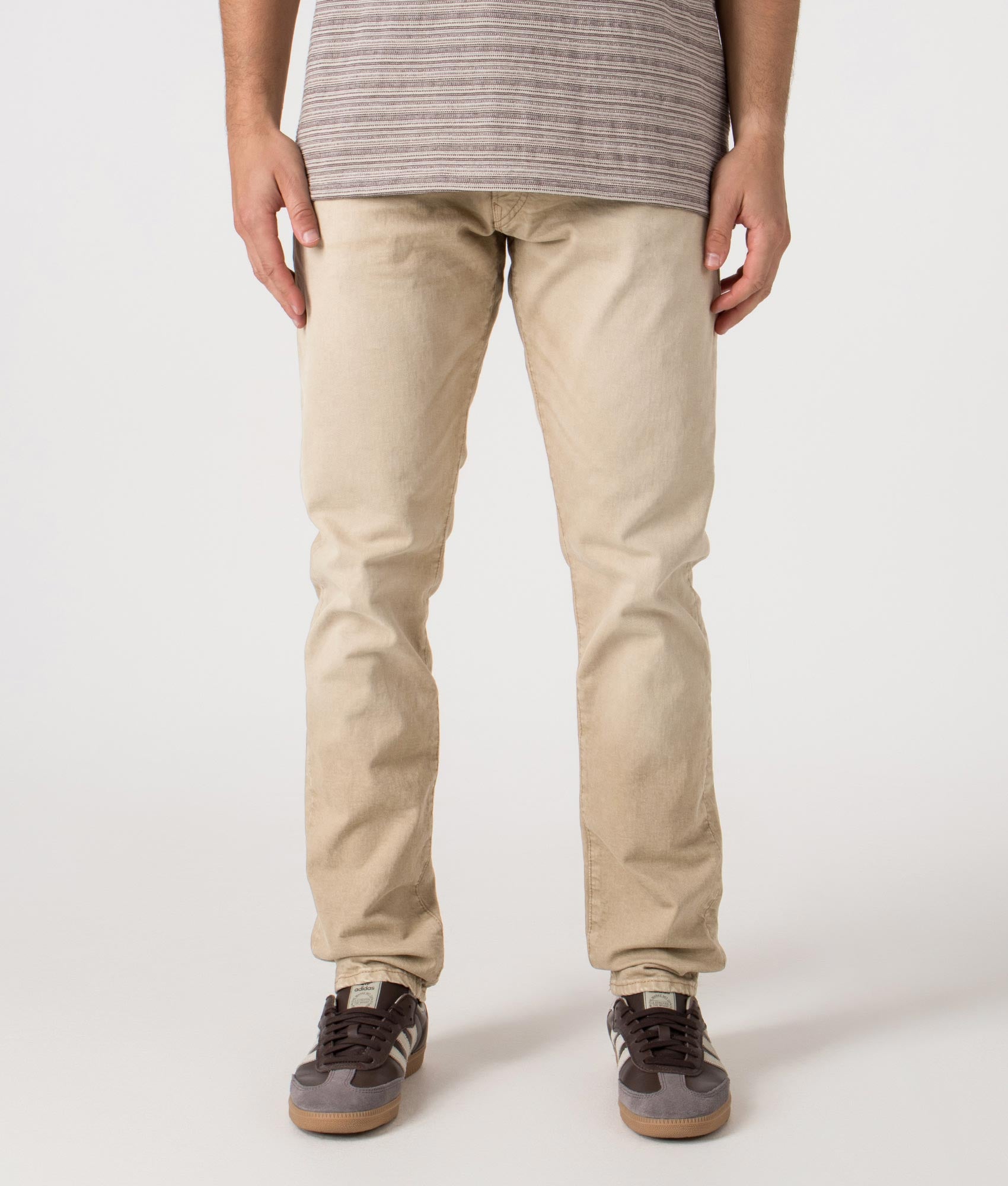 Slim Fit Sulliivan Strecth Jeans by Polo Ralph Lauren in Khaki Hill. /shot by EQVVS. Front Shot.