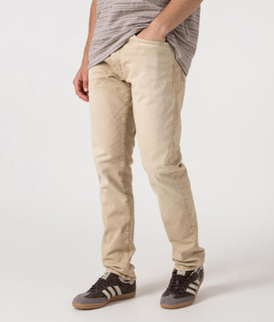 Slim Fit Sulliivan Strecth Jeans by Polo Ralph Lauren in Khaki Hill. /shot by EQVVS. Front Angled Shot.