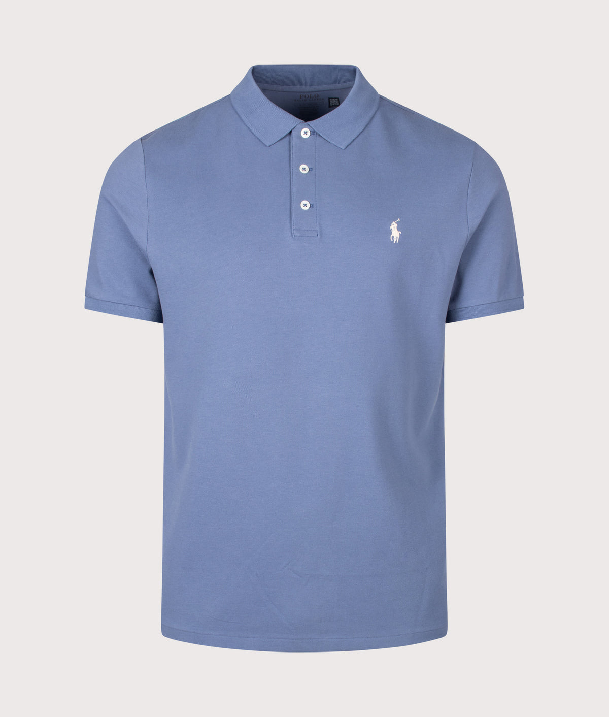 Polo Ralph Lauren Custom Slim Fit Stretch Mesh Polo Shirt in Capri Blue at EQVVS Menswear. Front shot.