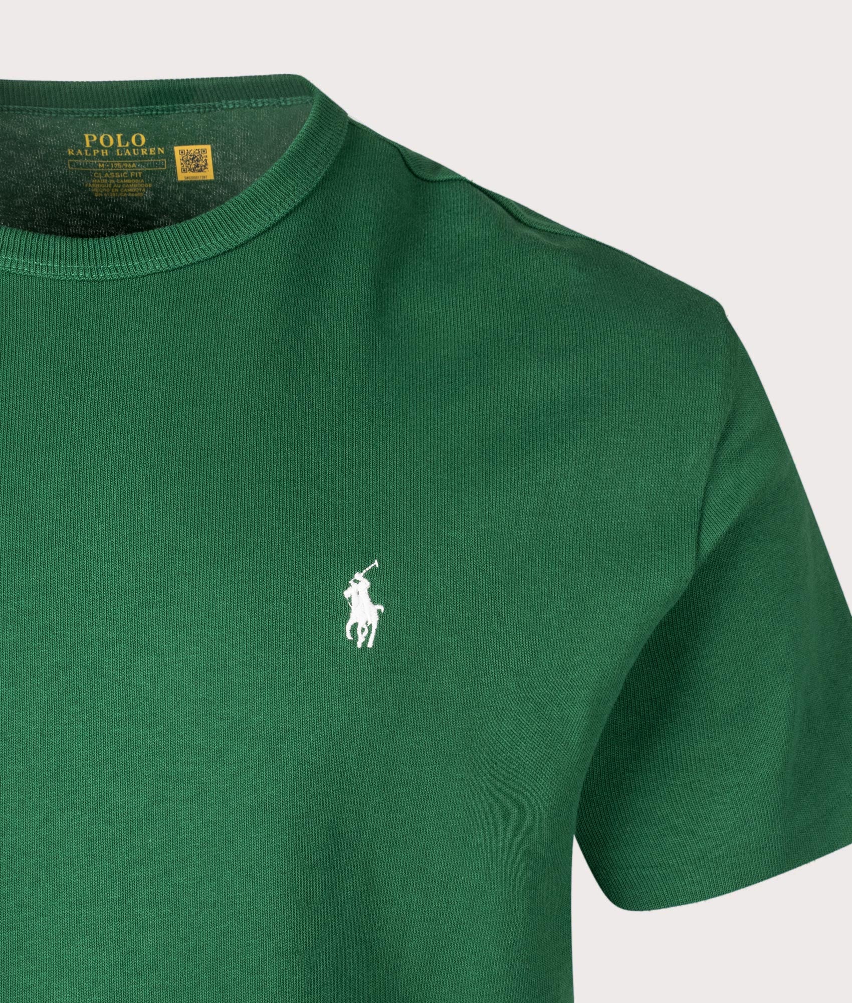 Polo Ralph Lauren Classic Fit Jersey T-Shirt in Tennis Green at EQVVS Menswear. Detail shot.