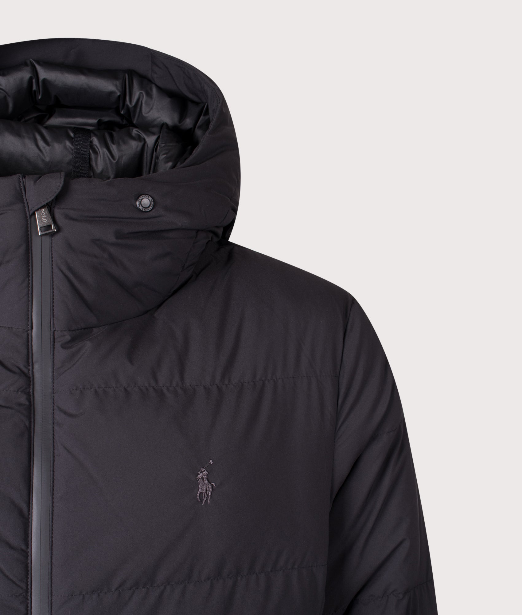 Matte Quilted Down Jacket in Polo Black | [Fabric composition not specified] | Polo Ralph Lauren | EQVVS | Front detail shot 
