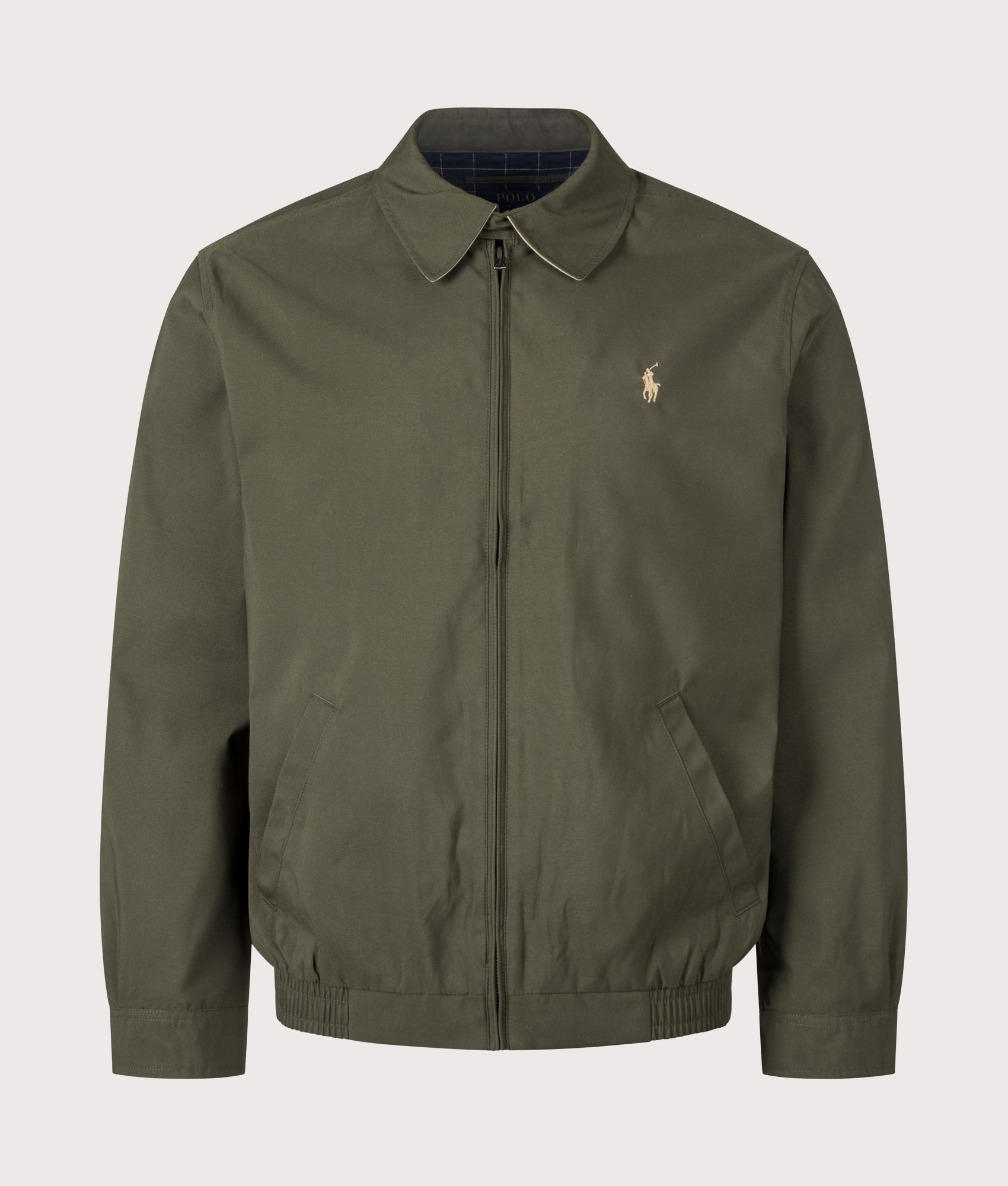 Twill Bi-Swing Lined Windbreaker in Company Olive by Polo Ralph Lauren. Shot by EQVVS. Front shot.