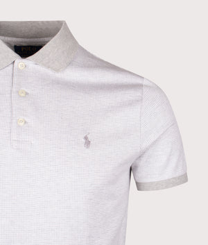 Custom Slim Fit Houndstooth Polo Shirt in Spring Heather/White. | 100% Cotton | Polo Ralph Lauren | Shot at EQVVS | Front detail shot 