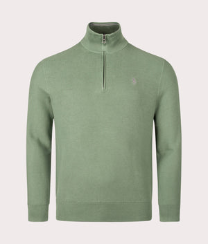 Quarter Zip Contrast Logo Knit Jumper in Fatigue. 100% Cotton | Polo Ralph Lauren | Shot at EQVVS | Front shot 