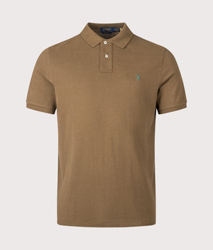 Classic Fit Iconic Mesh Polo Shirt by Polo Ralph Lauren in Nature Brown. Shoot by EQVVS. Front shot.