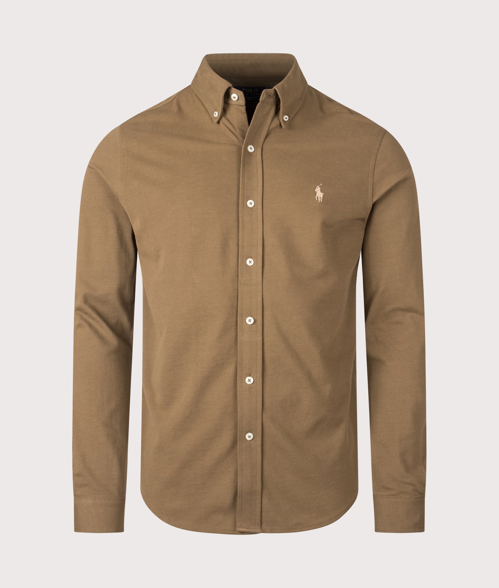Relaxed Fit Featherweight Mesh Shirt in Nature Brown | 100% Cotton | Polo Ralph Lauren | EQVVS | Front shot 