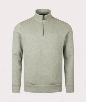 Double Knit Mesh Quarter Zip Sweatshirt in Greenery Heather . Cotton-blend | Polo Ralph Lauren | Shot at EQVVS | Front shot 