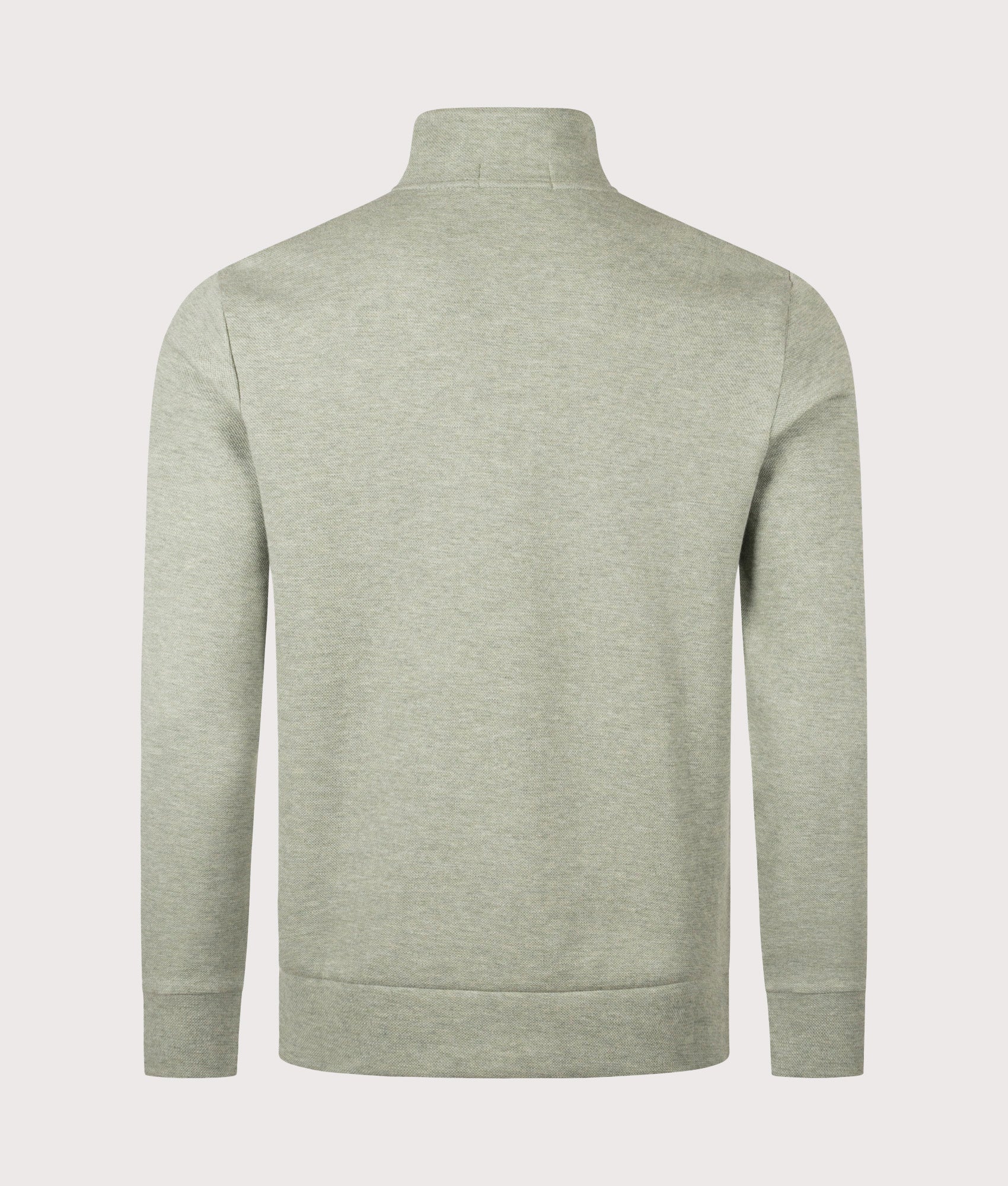 Polo Ralph Lauren Double Knit Mesh Quarter Zip Sweatshirt in Greenery Heather at EQVVS Menswear. Back shot.