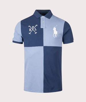 Custom Slim Fit Big Pony Mesh Polo Shirt in Rustic Navy/Channel Blue. 100% Cotton | Polo Ralph Lauren | Shot at EQVVS | Front shot 