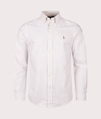 Custom Fit Striped Oxford Shirt: 007 Coastal Beige/White 