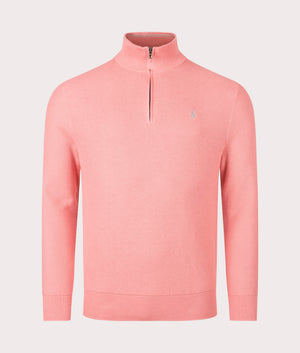 Quarter Zip Contrast Logo Knit Jumper in Desert Rose. 100% cotton  | Polo Ralph Lauren | Shot at EQVVS | Front shot